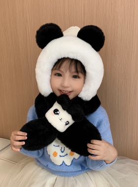一体帽可爱男女儿童冬季保暖帽