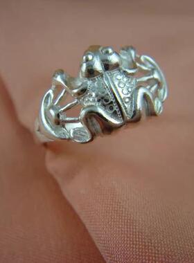 999足银纯银青蛙戒指开口食指