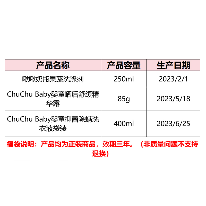 【福袋1】拍2 chuchu婴儿奶瓶果蔬清洗剂/洗衣液/晒后舒缓凝露