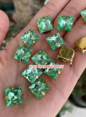 光环正方形金底绿色爪钻亚克力
