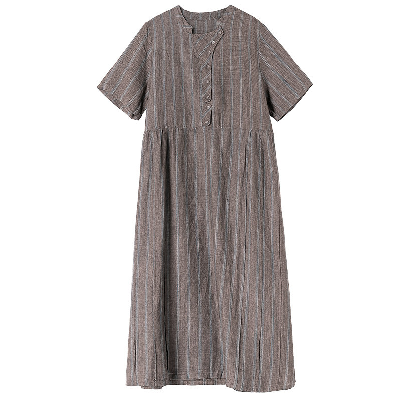 亚麻女2022新款夏高级感名媛连衣裙 火袖连衣裙