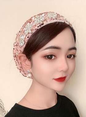 秋冬时尚小梅花包头帽网红帽发箍