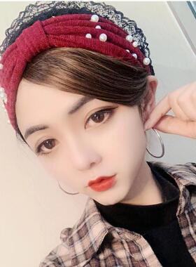民族风回套头纱巾蕾丝钉珠月子帽