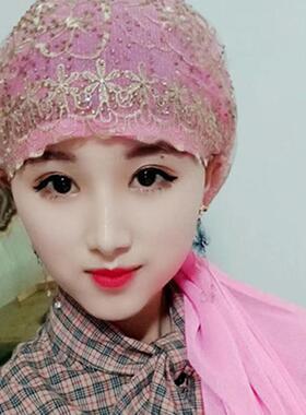 女士烫钻双层包头巾夏季新款