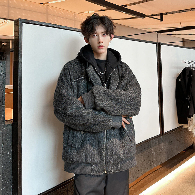 毛呢外套男秋冬季加厚高级感cleanfit假两件连帽美式复古呢子夹克,淘宝优惠券,粉丝福利购,淘宝优惠卷
