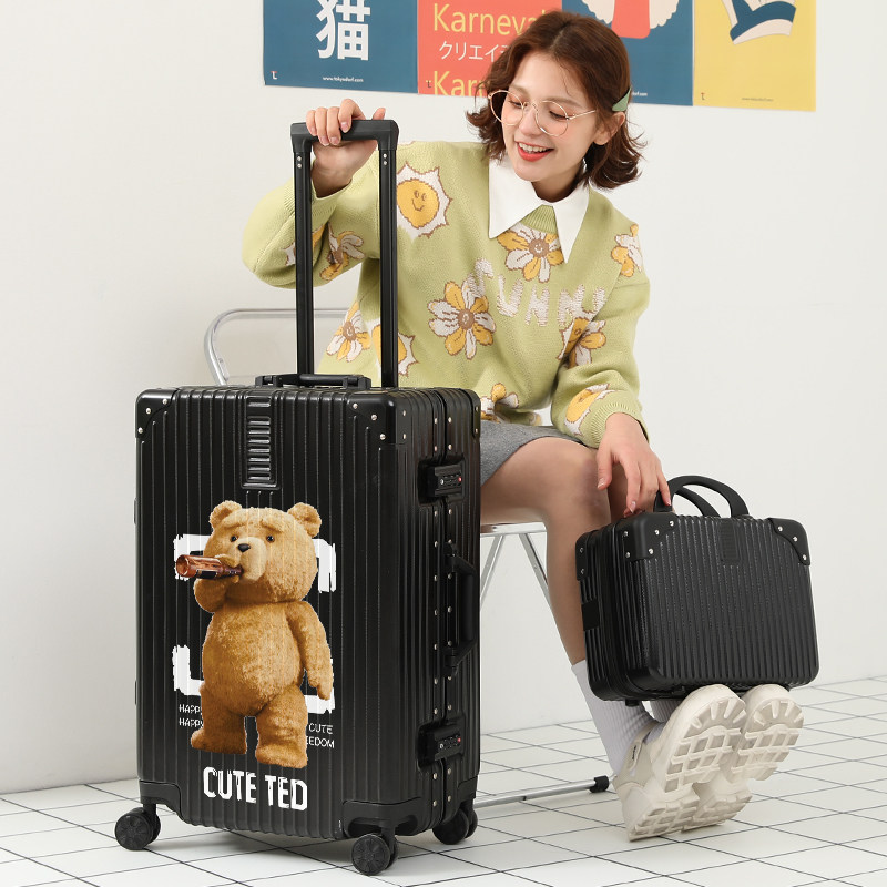 泰迪熊涂鸦女20寸小型2022男拉杆箱 马菲尼旅行箱