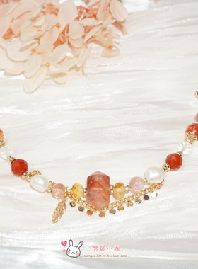 天然水晶红胶花手链手串