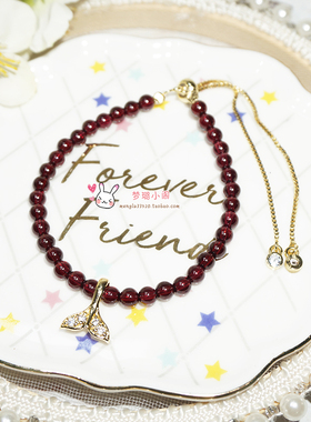 天然石榴石水晶手链女首饰品金色