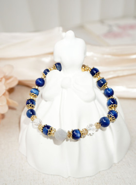 天然水晶手链手串金色蓝晶石