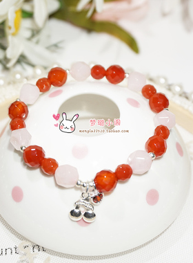 天然粉晶本命年旺桃花红色手链