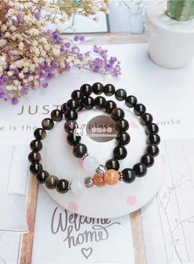 天然黑曜石复古礼物饰品水晶手链