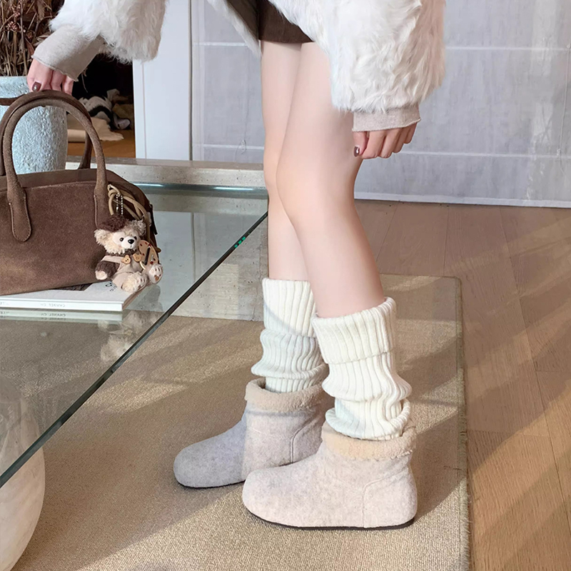 内增高毛呢短筒厚底加绒短靴女2025秋冬新款勃肯鞋雪地靴保暖棉鞋 - 图3