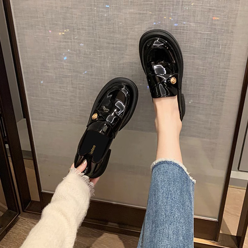 小金币厚底乐福鞋女2025新款秋季单鞋复古一脚蹬英伦风黑色小皮鞋,淘宝优惠券,粉丝福利购,淘宝优惠卷