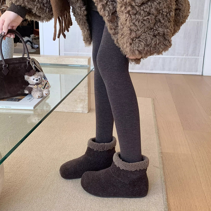 内增高毛呢短筒厚底加绒短靴女2025秋冬新款勃肯鞋雪地靴保暖棉鞋 - 图2