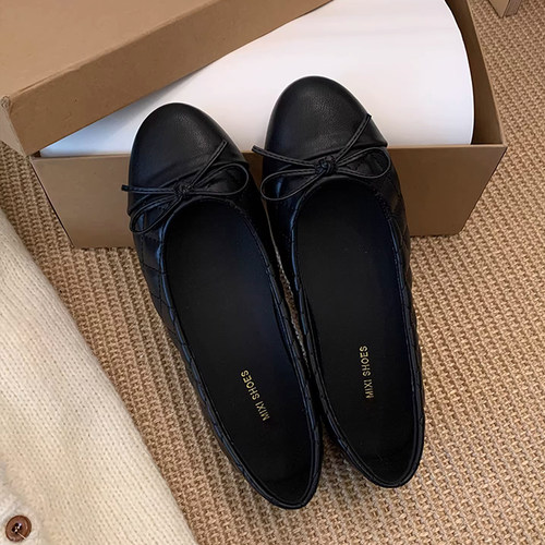 小香风蝴蝶结平底单鞋女2026春季新款浅口一脚蹬晚晚通勤芭蕾舞鞋 - 图3