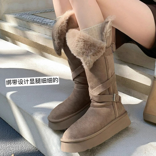 Women's thick-soled gray snow boots 2025 winter long