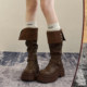 棕色复古英伦风粗跟厚底长筒靴女2025新款秋冬季显瘦长靴骑士靴子