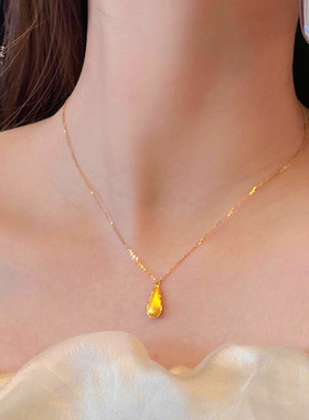 金店同款沙金拉丝水滴项链新中式复古爱心锁骨链高级感送女友