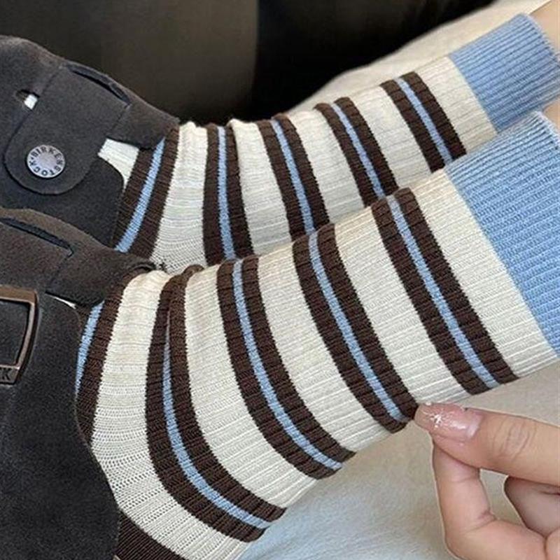 20双 韩系ins袜子多巴胺撞色条纹竖条中筒秋冬甜美学院少女堆堆袜 - 图2