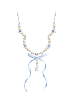 YQ.STUDIO|原创设计美神降临蓝色蝴蝶结飘带法式锁骨链女小众项链