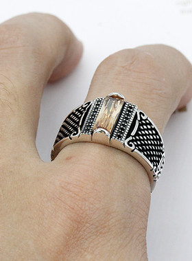 欧美风复古镶嵌锆石纯银饰品男戒