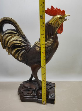 铜器收藏古铜色鎏金铜公鸡摆件客厅办公室桌面生肖金鸡大吉大利