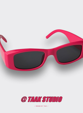 韩国玫红色时尚街头方形墨镜