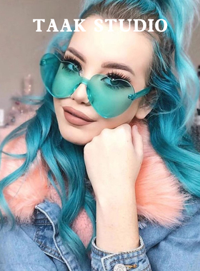 ins多巴胺彩虹色一体式爱心墨镜jennie同款防晒太阳眼镜春夏天潮