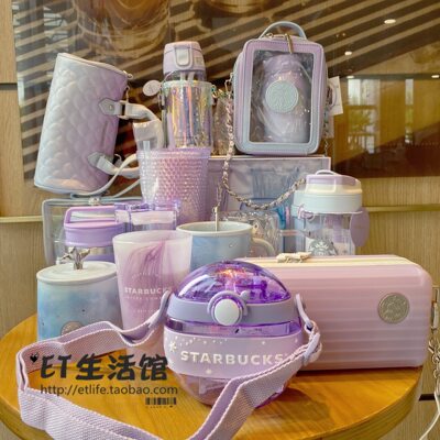 21韩国星巴克杯子粉色樱花杯新款粉白金渐变玻璃吸管杯保温马克 虎窝淘