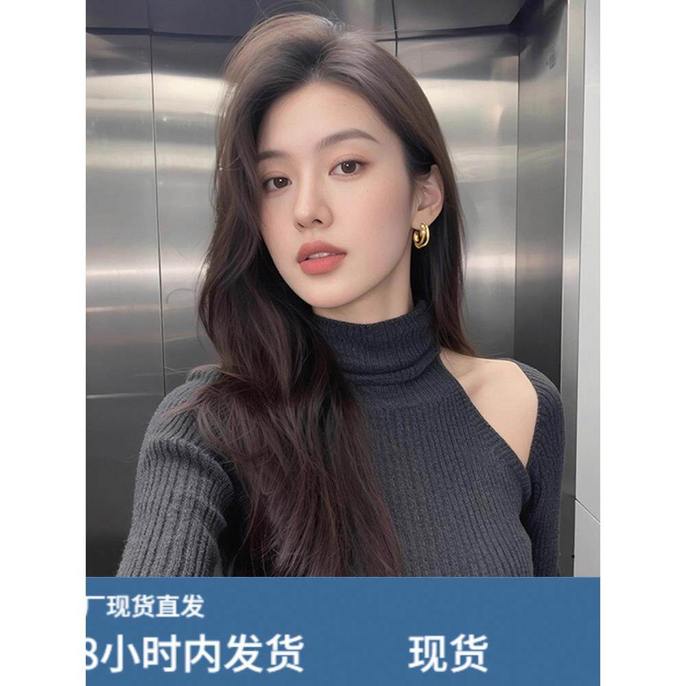 巨好看轻熟灰色高领长袖针织衫女秋冬穿搭修身露肩打底衫内搭上衣,淘宝优惠券,粉丝福利购,淘宝优惠卷