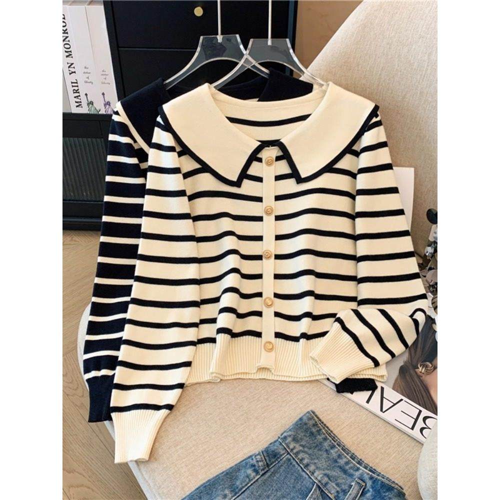 大码宽松假两件长袖针织开衫外套女装秋冬胖mm显瘦娃娃领短款上衣,淘宝优惠券,粉丝福利购,淘宝优惠卷