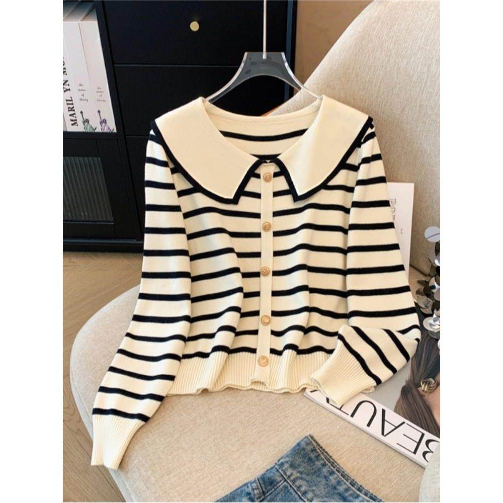 大码宽松假两件长袖针织开衫外套女装秋冬胖mm显瘦娃娃领短款上衣,淘宝优惠券,粉丝福利购,淘宝优惠卷