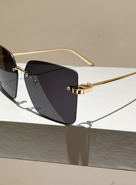 新款金属方形无框太阳眼镜女时尚