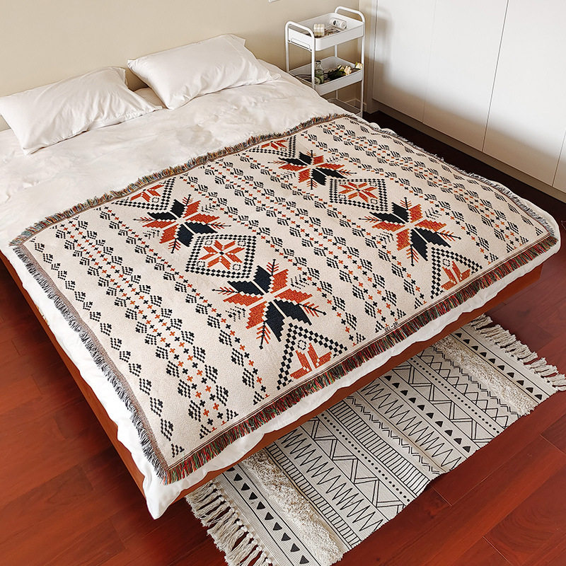 跨境外贸棉纱提花盖毯床尾装饰搭巾酒店样板房民宿床旗床尾巾床单,淘宝优惠券,粉丝福利购,淘宝优惠卷