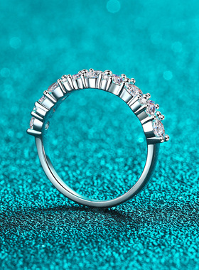 s925银镀18K金戒指女镶嵌莫桑石指环冷性风镀pt950铂金介子饰品