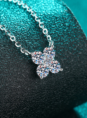 S925纯银镀18K金莫桑石项链女镀PT950铂金花瓣吊坠简约高级感百搭