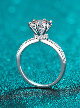 s925银镀18K金戒指女2克拉莫桑石指环镀pt950铂金求结婚轻奢介子