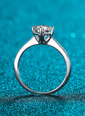 s925银镀18K金莫桑石戒指女镀pt950铂金四爪指环高端轻奢风小礼物