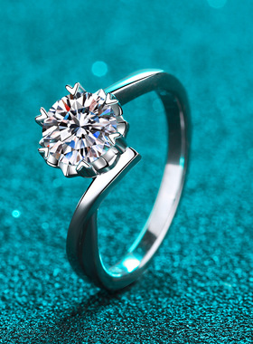 s925银镀18K金指环纽比雪花50分1克拉莫桑石戒指简约镀PT950铂金