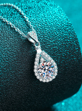 925纯银镀18K金莫桑钻项链女莫桑石吊坠精致项链镀pt950铂金颈链