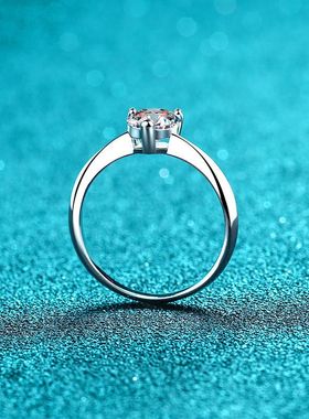 s925银镀18K金简约异形1克拉2克拉心形戒环莫桑石戒指镀PT950铂金