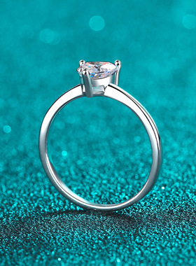 s925银镀18K金戒指女心形莫桑石简约指环镀pt950铂金介子轻奢风