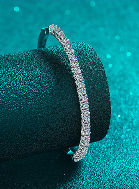 s925银镀18K金手镯满镶莫桑石手环满天星女友礼物手链镀PT950铂金