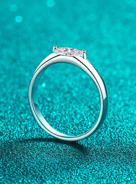 s925银镀18K金女戒马眼简约小众高级设计感戒指镀PT950铂金莫桑钻