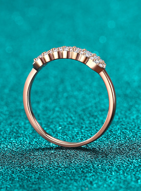 S925纯银镀18K金香槟金戒指女简约莫桑钻简约女戒轻奢镀PT950铂金