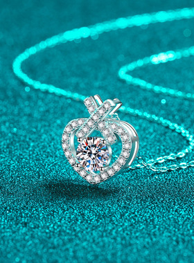 925纯银镀18K金项链女莫桑石心形锁骨链镀pt950铂金吊坠时尚饰品