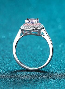 s925银镀18K金女戒镀PT950铂金1克拉莫桑石戒指时尚指环节日礼物