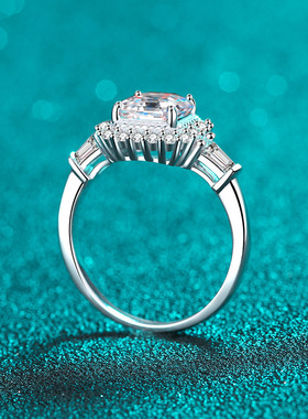 s925银镀18K金戒指女阿斯切2克拉莫桑石指环镀pt950铂金轻奢饰品