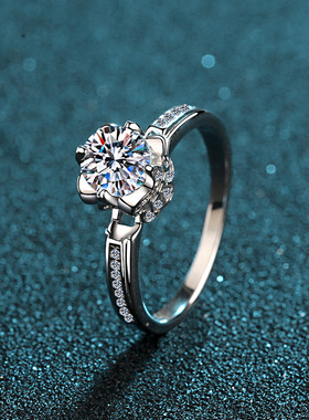 s925银镀18K金莫桑石手捧花女戒太阳花时尚潮流镀PT950 铂金戒子