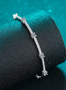 S925纯银镀18K金莫桑石手链女小众百搭气质手饰品镀PT950 铂金